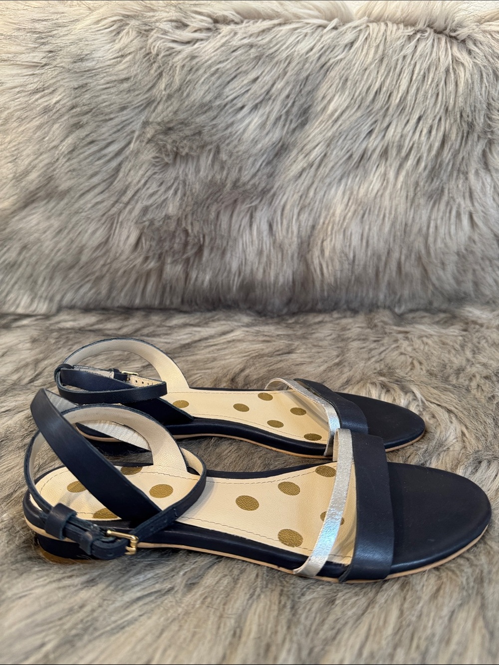 Boden Navy and Silver Strappy Flat Sandals Size 38